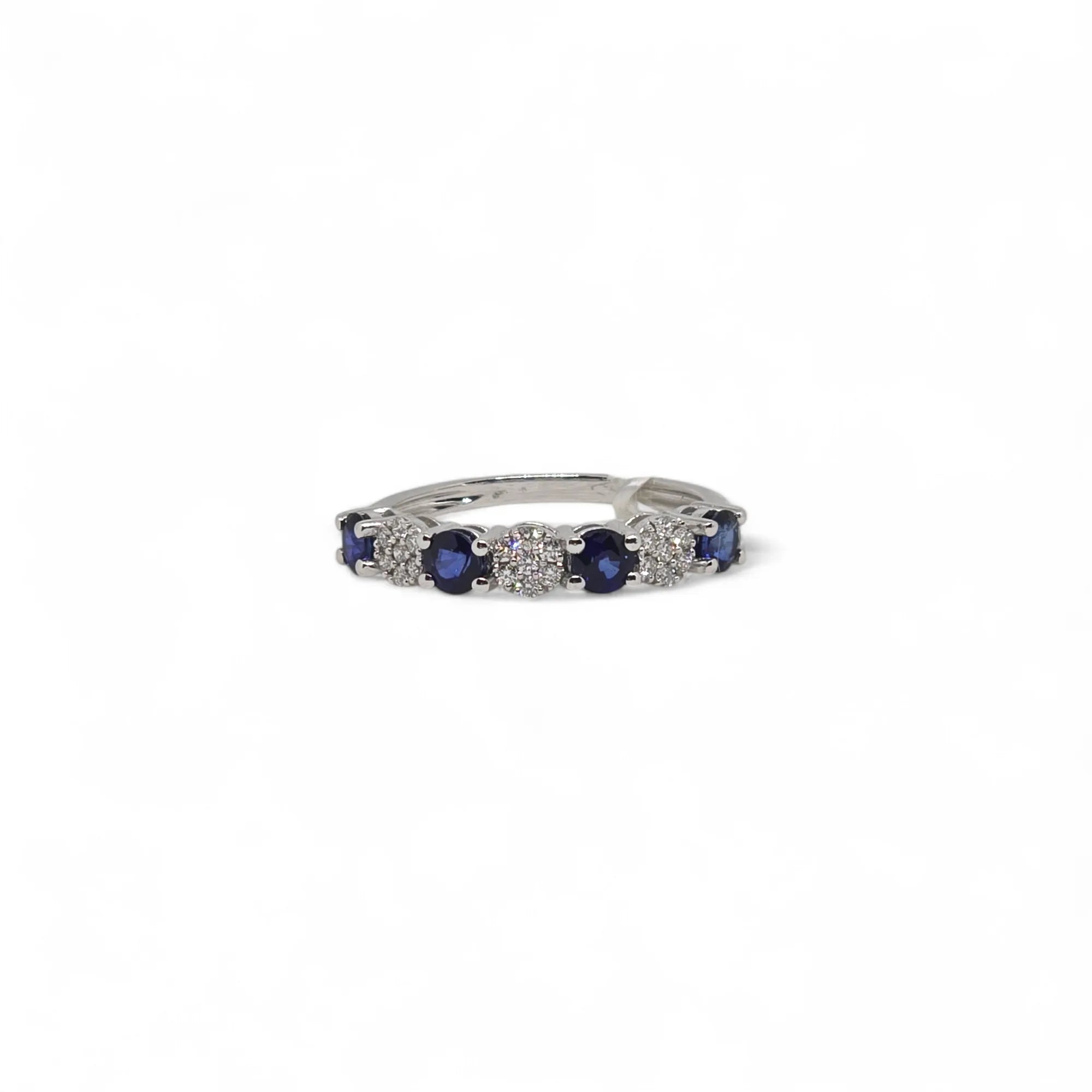 Anello veretta donna in oro 18 carati con zaffiri e diamanti Pg gioielli