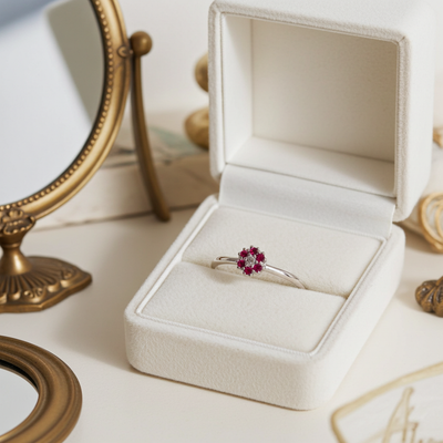 Anello a fiore in Oro 18KT Bianco con rubini - Nardelli Elli’s EL0467R