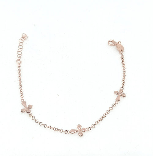 Roséfarbenes Agios-Armband mit drei Kreuzen