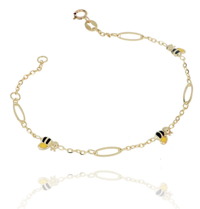 Kinderarmband mit emaillierten Bienen aus 9 Karat Gold iGOLD BR12401250820