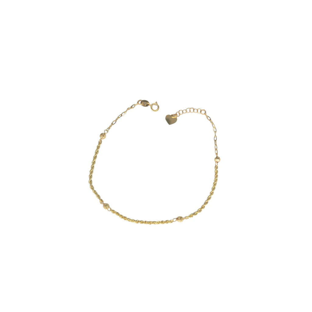 Bracciale Cuore in Oro 18Kt da 1 Grammo con Maglia a Funetta e Sfere Zigrinate