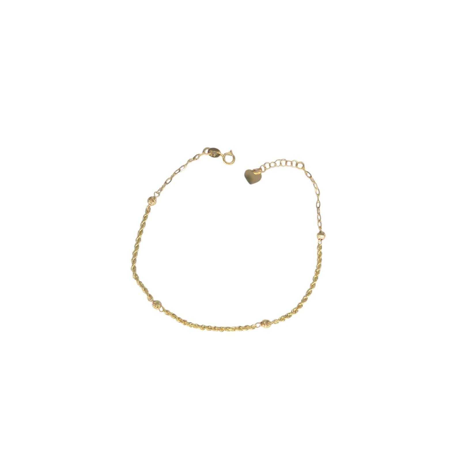 Bracciale Cuore in Oro 18Kt da 1 Grammo con Maglia a Funetta e Sfere Zigrinate
