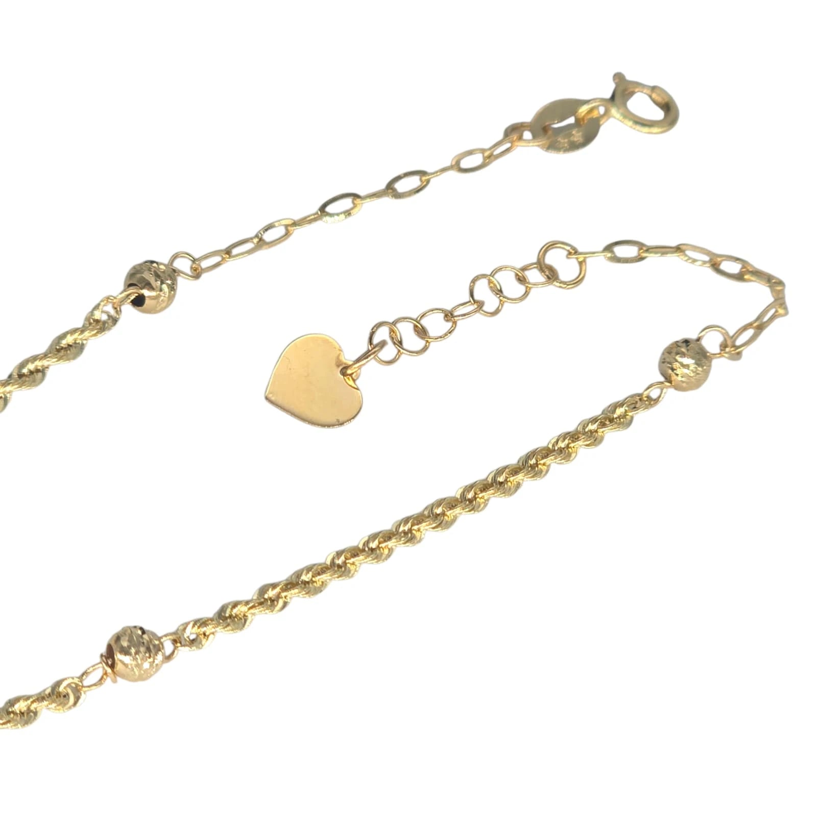 Bracciale Cuore in Oro 18Kt da 1 Grammo con Maglia a Funetta e Sfere Zigrinate