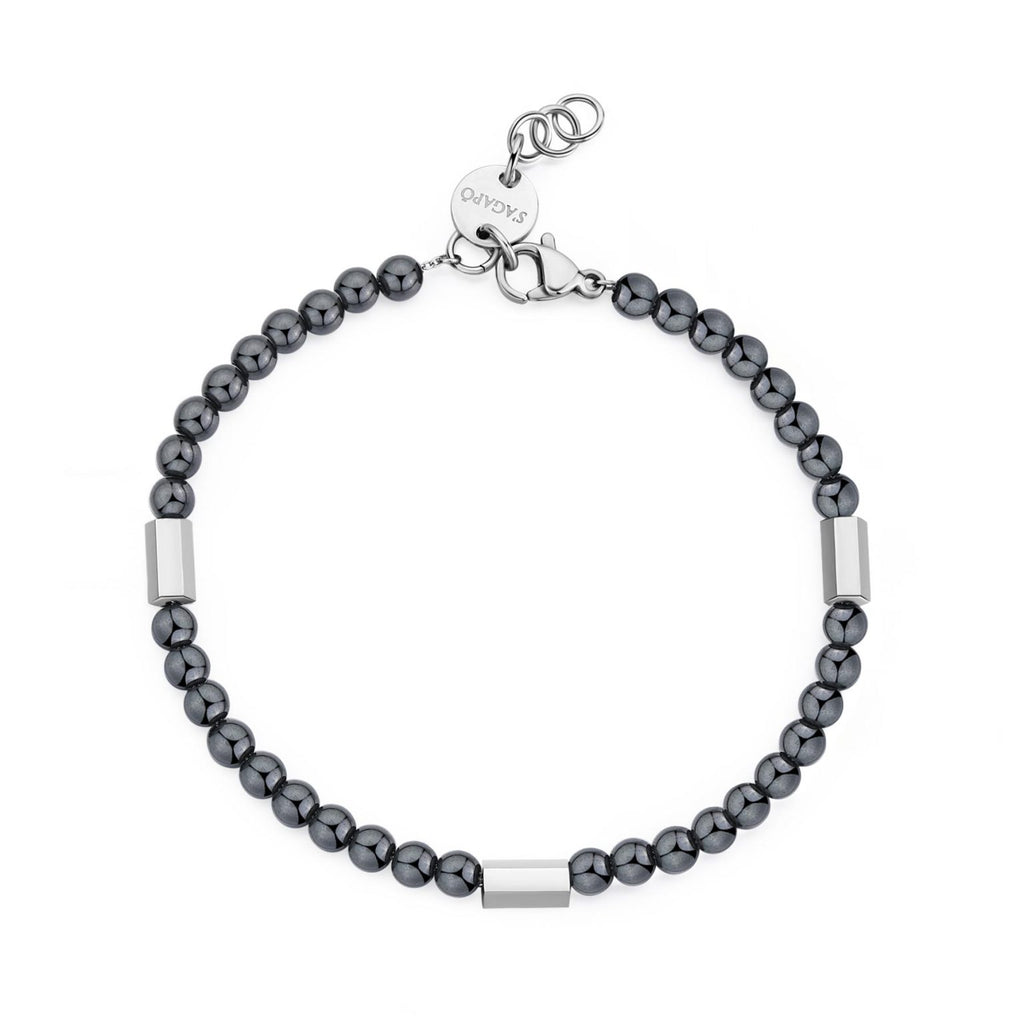Bracciale Sagapò uomo con sfere ematite grigia srt12