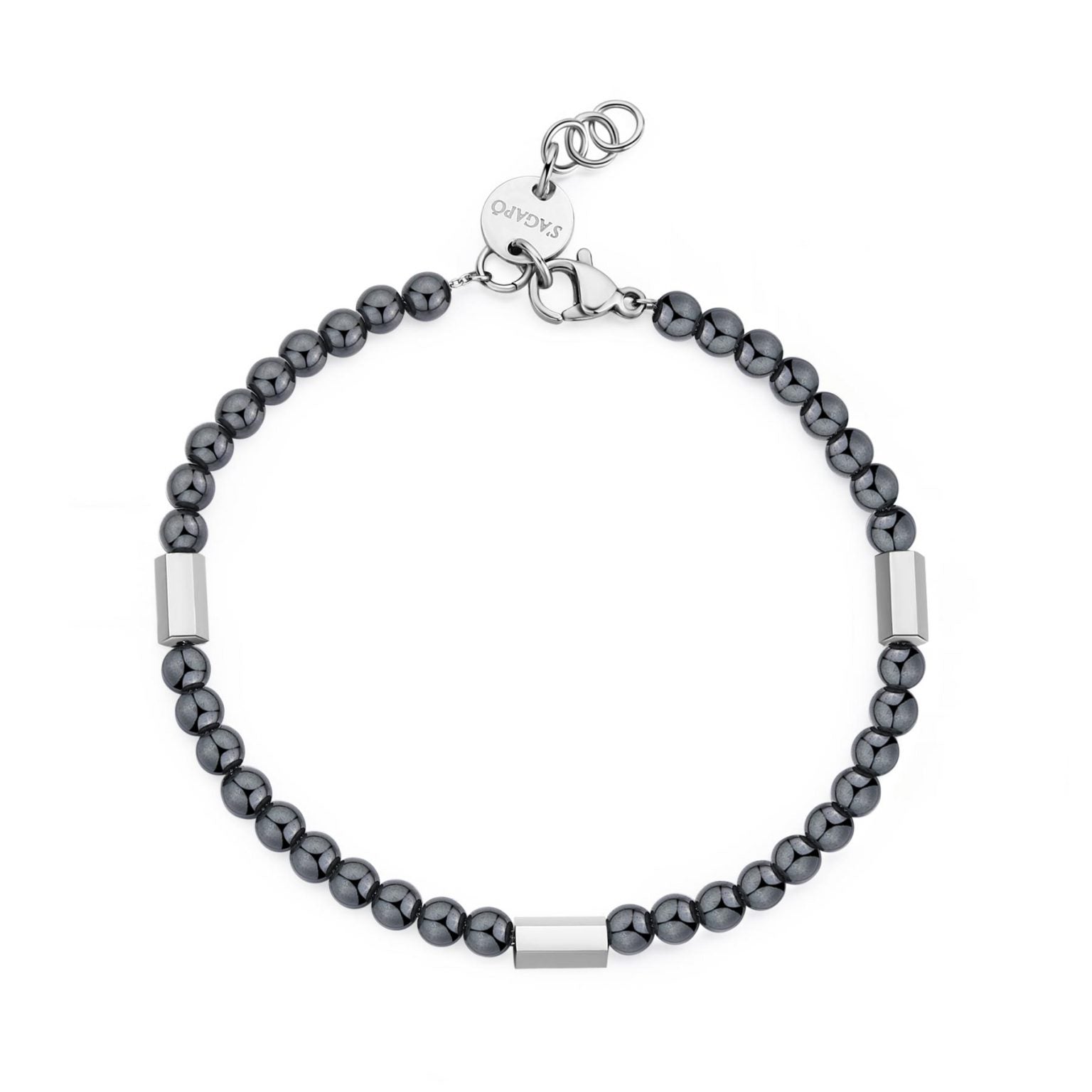 Bracciale Sagapò uomo con sfere ematite grigia srt12