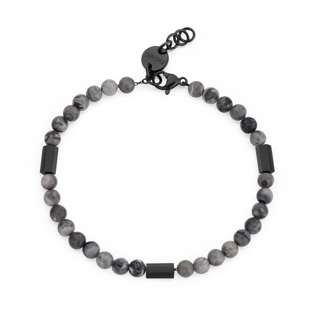 Bracciale Sagapò uomo con sfere in pietra grigia srt15