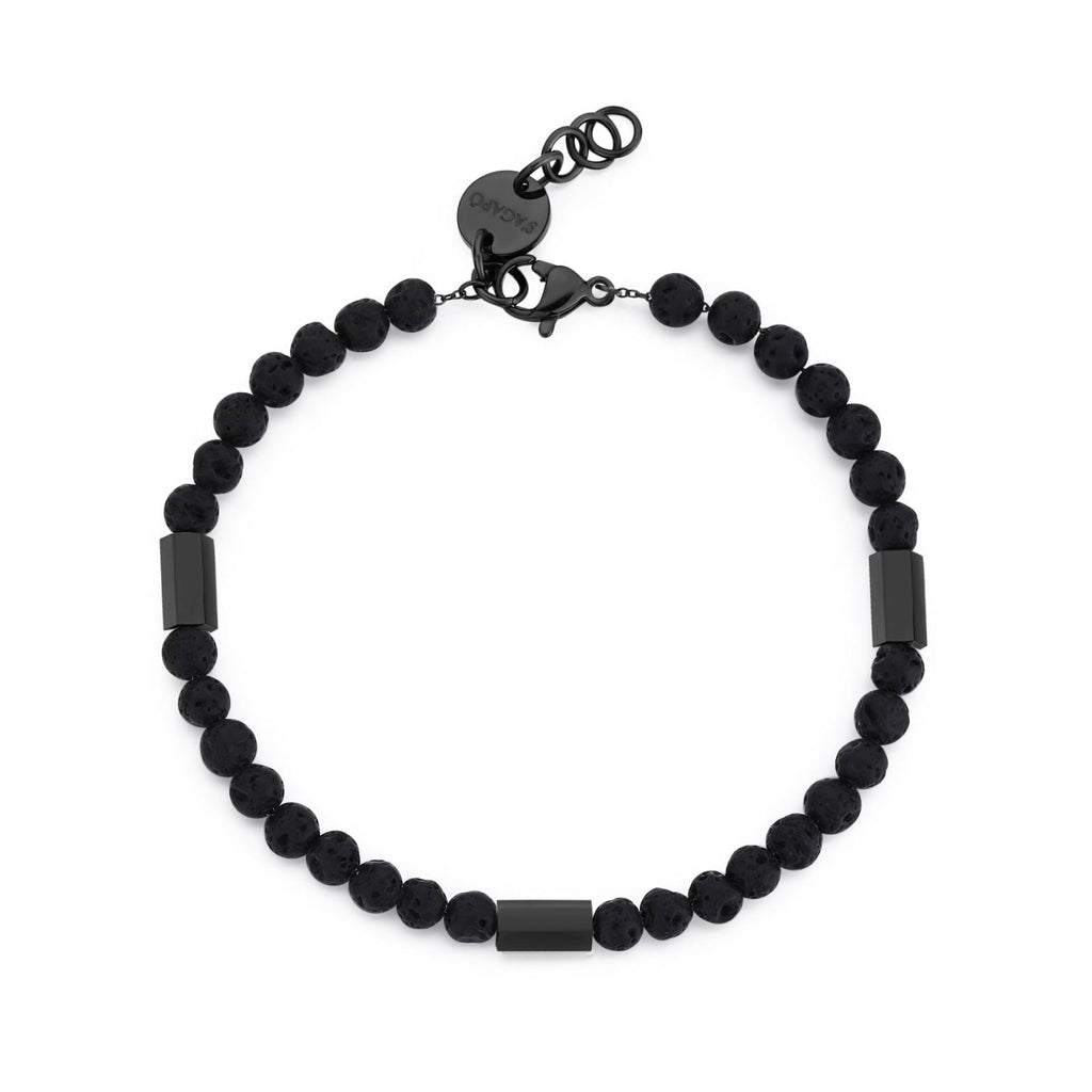 Sagapò Herrenarmband mit schwarzen Lavasteinkugeln srt14