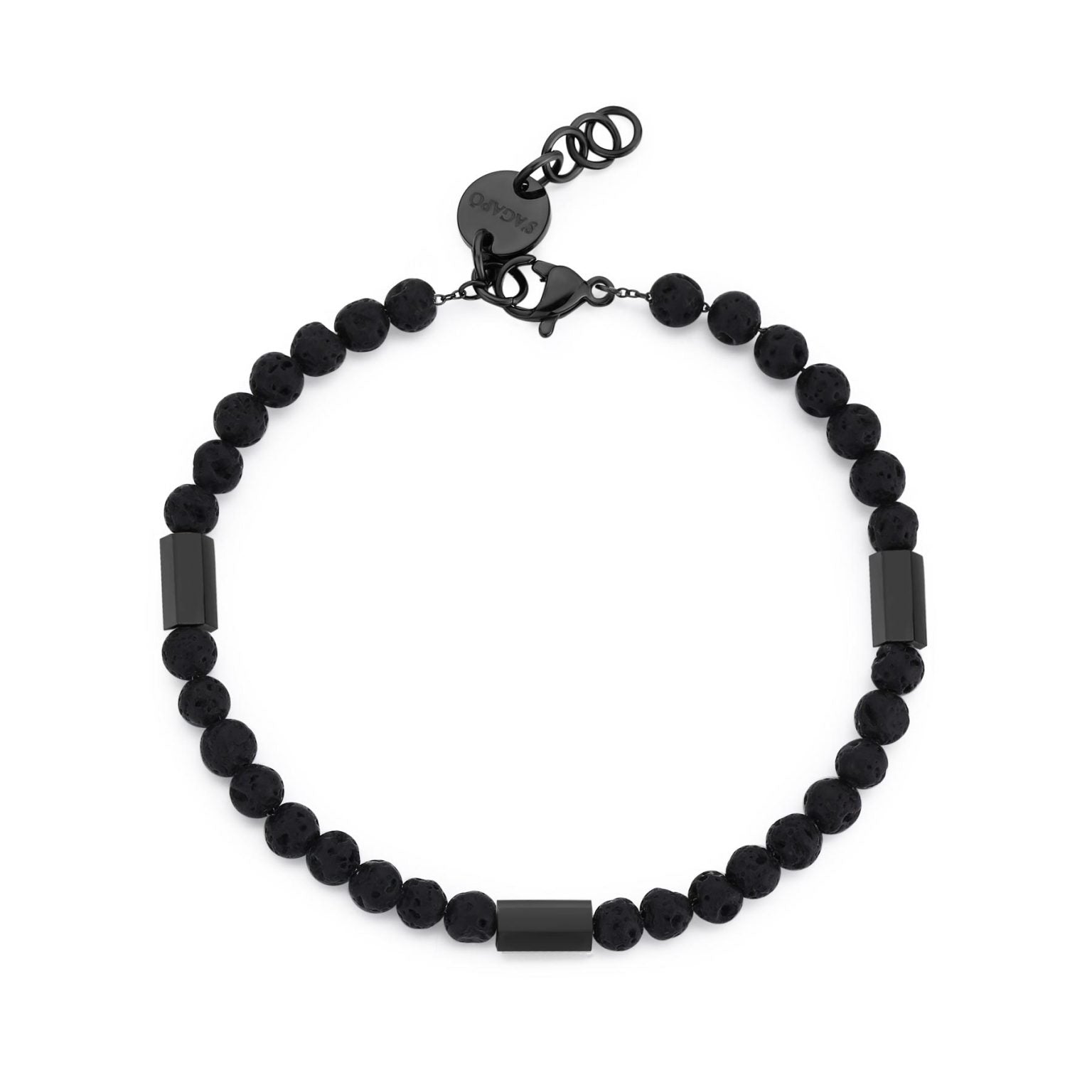 Sagapò Herrenarmband mit schwarzen Lavasteinkugeln srt14