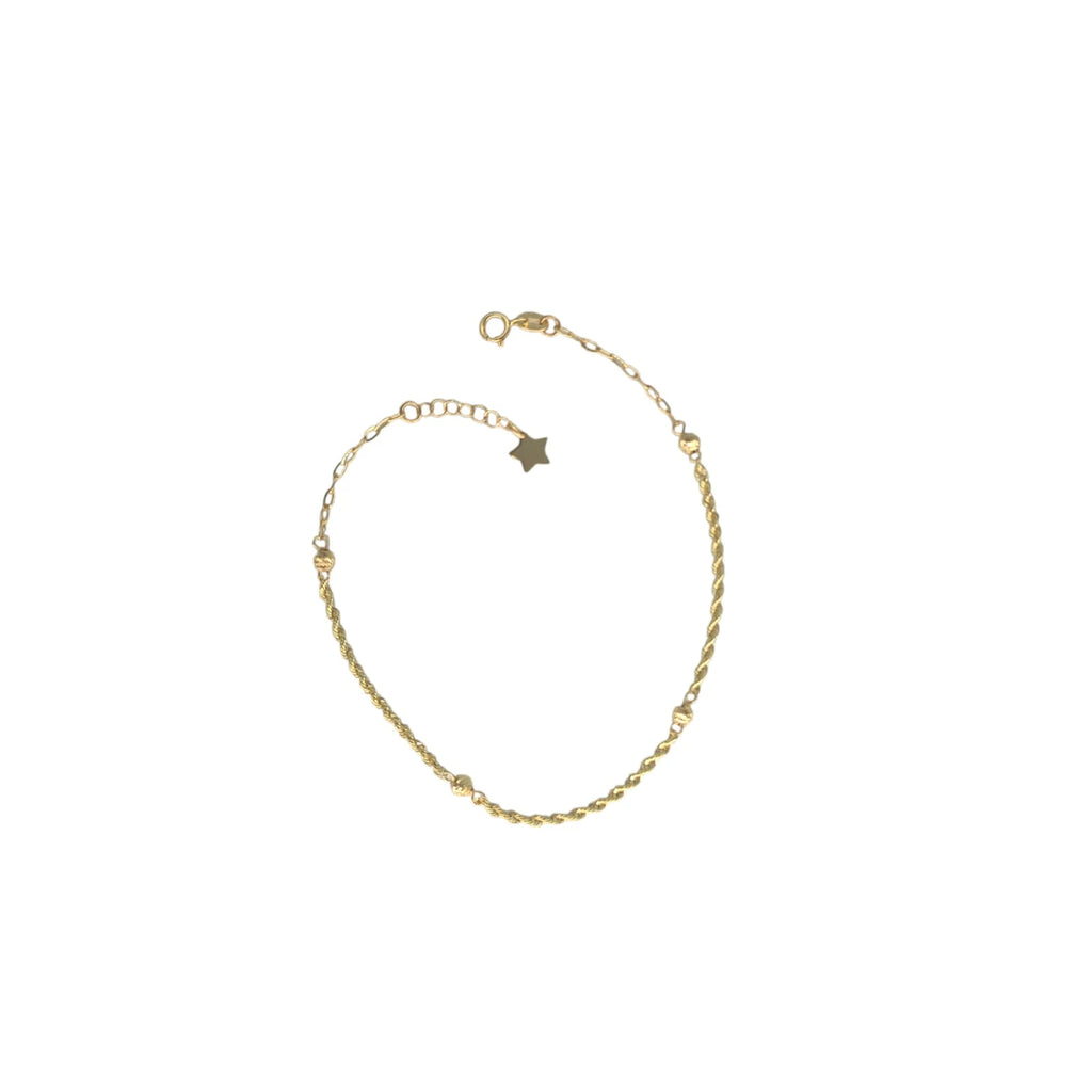 Bracciale Stella in Oro 18Kt da 1 Grammo con Maglia a Funetta e Sfere Zigrinate