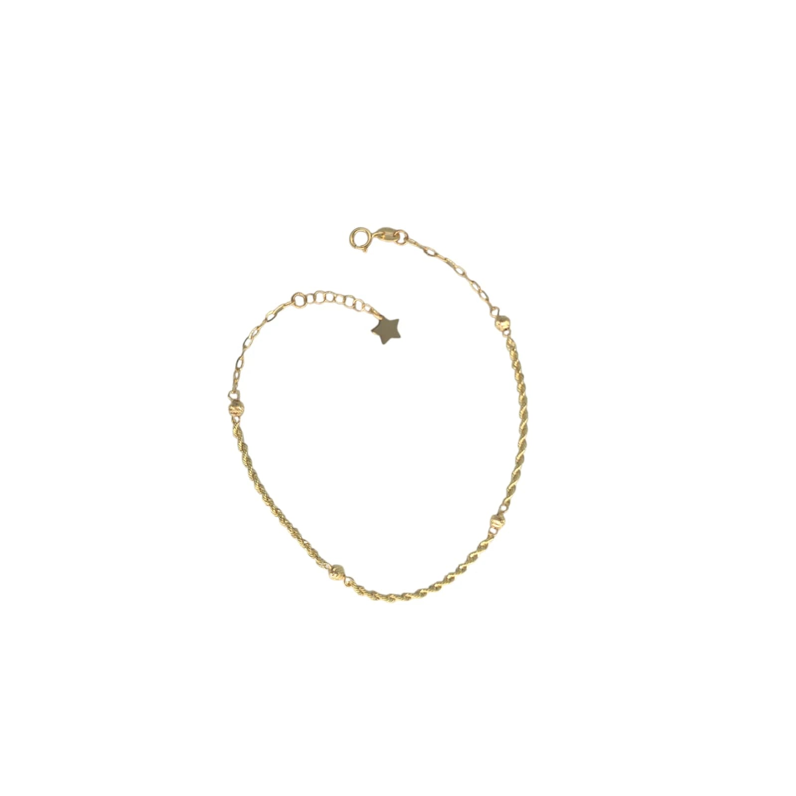 Bracciale Stella in Oro 18Kt da 1 Grammo con Maglia a Funetta e Sfere Zigrinate