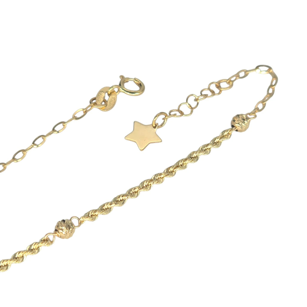 Bracciale Stella in Oro 18Kt da 1 Grammo con Maglia a Funetta e Sfere Zigrinate