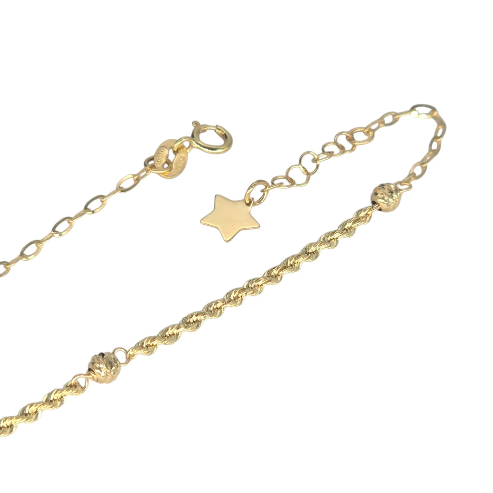 Bracciale Stella in Oro 18Kt da 1 Grammo con Maglia a Funetta e Sfere Zigrinate