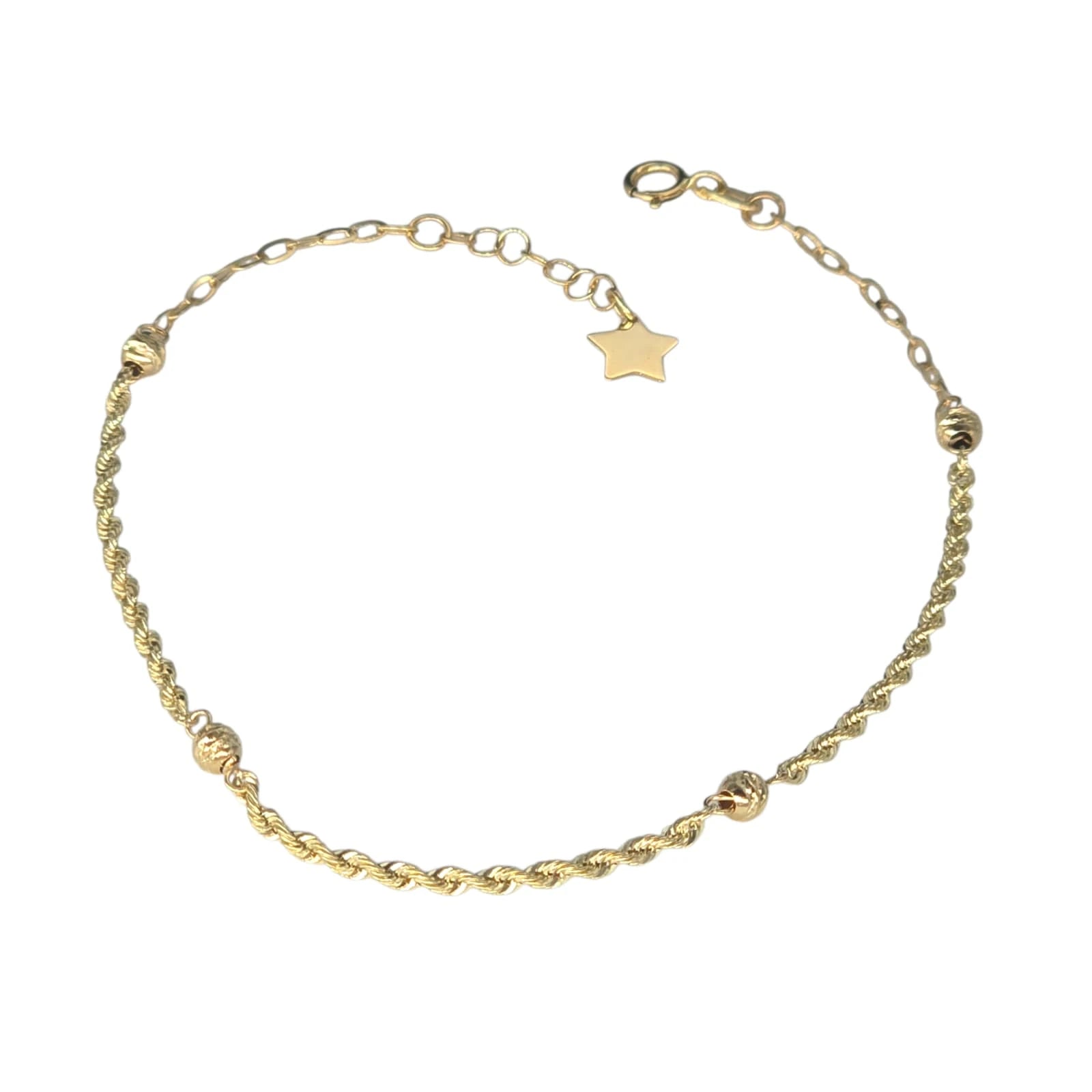 Bracciale Stella in Oro 18Kt da 1 Grammo con Maglia a Funetta e Sfere Zigrinate