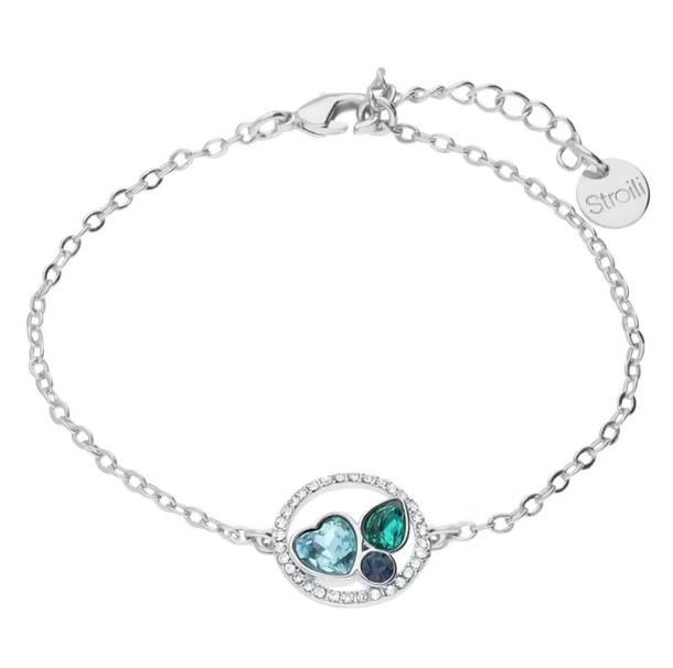Bracciale Stroili donna in metallo rodiato con cuore pietre azzurre e cerchio con strass 1668615