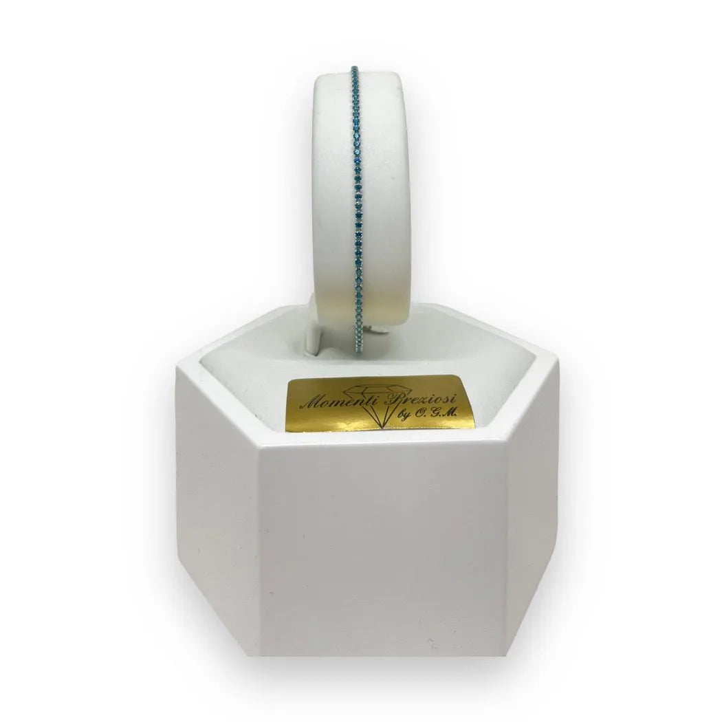 Bracciale Tennis in Oro 750 18 KT con Zirconi Celesti