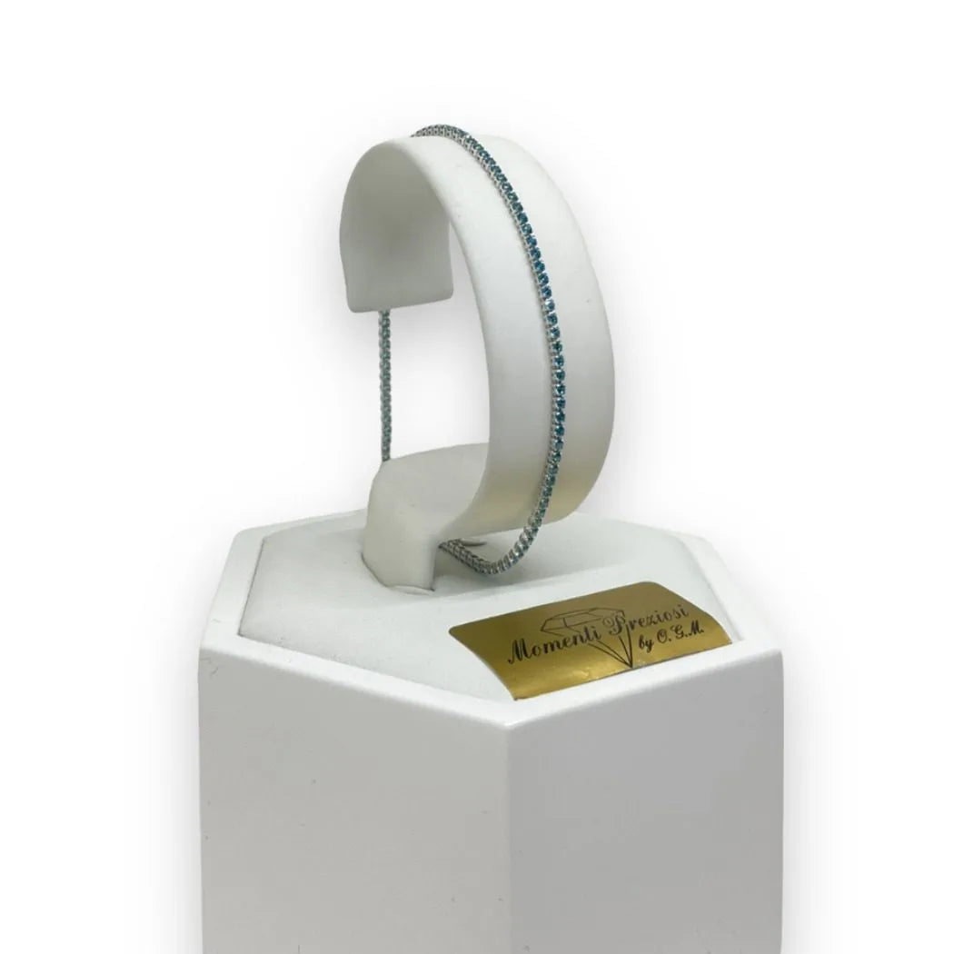 Bracciale Tennis in Oro 750 18 KT con Zirconi Celesti