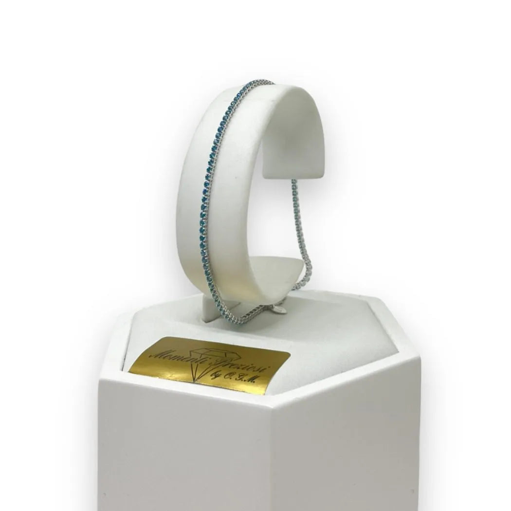 Bracciale Tennis in Oro 750 18 KT con Zirconi Celesti