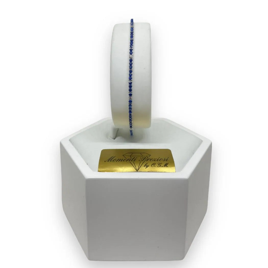Bracciale Tennis in Oro Bianco 18KT con Zirconi Blu