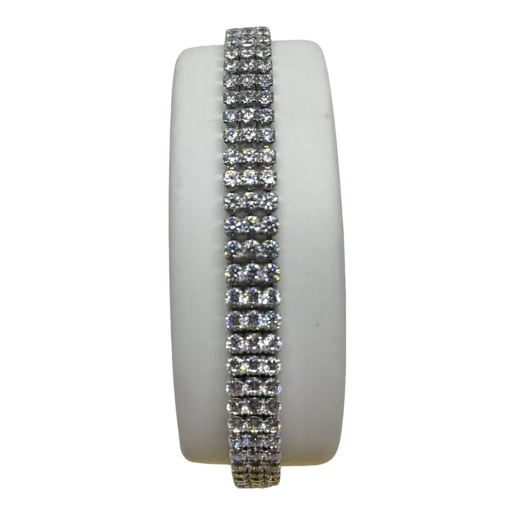 Bracciale Tennis in Oro Bianco 750 18 KT con Tre File di Zirconi Bianchi