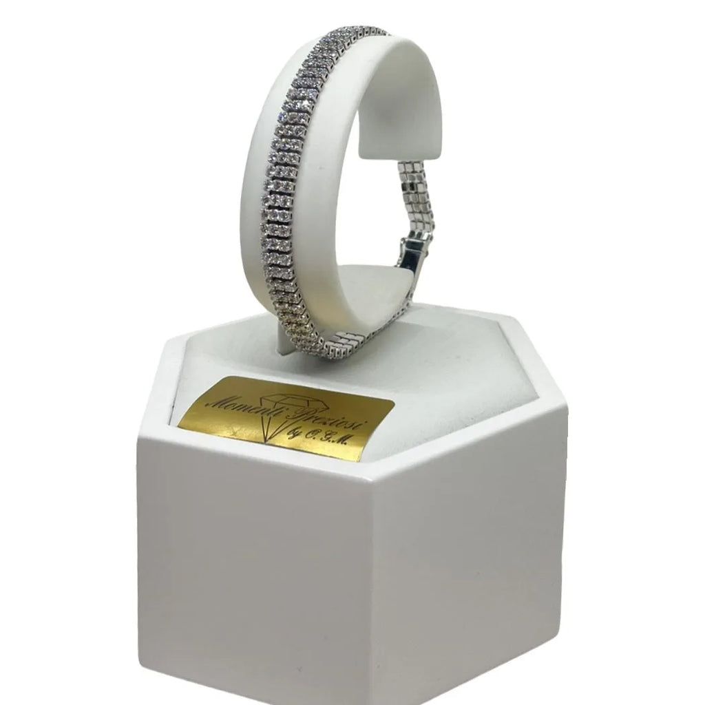 Bracciale Tennis in Oro Bianco 750 18 KT con Tre File di Zirconi Bianchi
