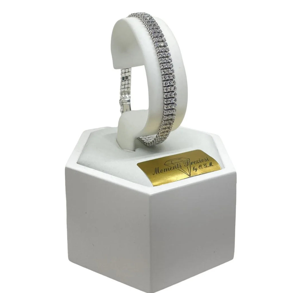 Bracciale Tennis in Oro Bianco 750 18 KT con Tre File di Zirconi Bianchi