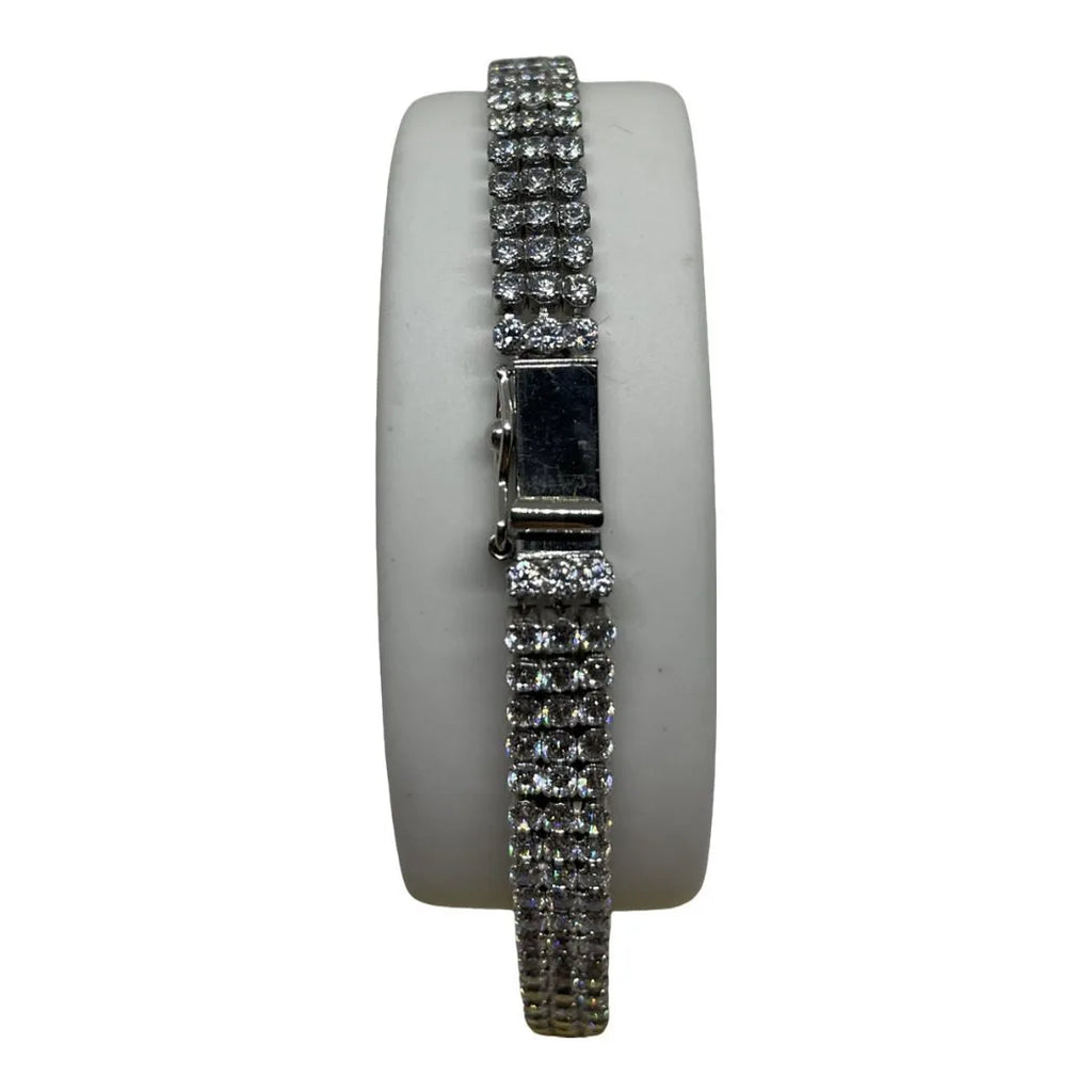Bracciale Tennis in Oro Bianco 750 18 KT con Tre File di Zirconi Bianchi