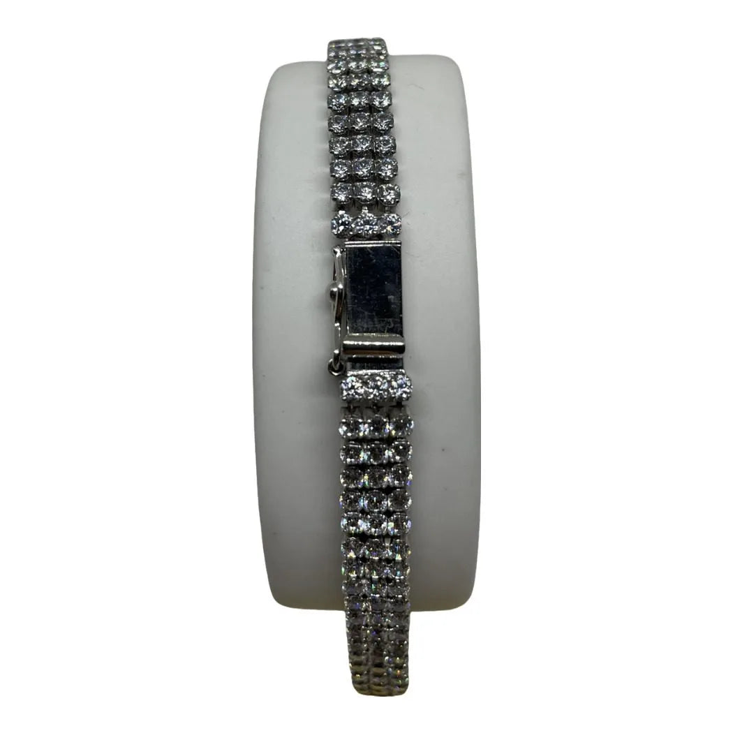 Bracciale Tennis in Oro Bianco 750 18 KT con Tre File di Zirconi Bianchi