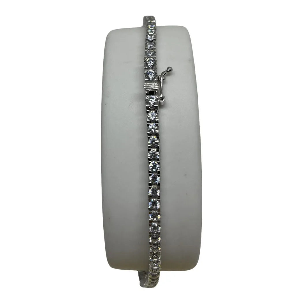 Bracciale Tennis in Oro Bianco 750 18 KT con Zirconi Bianchi 21 cm