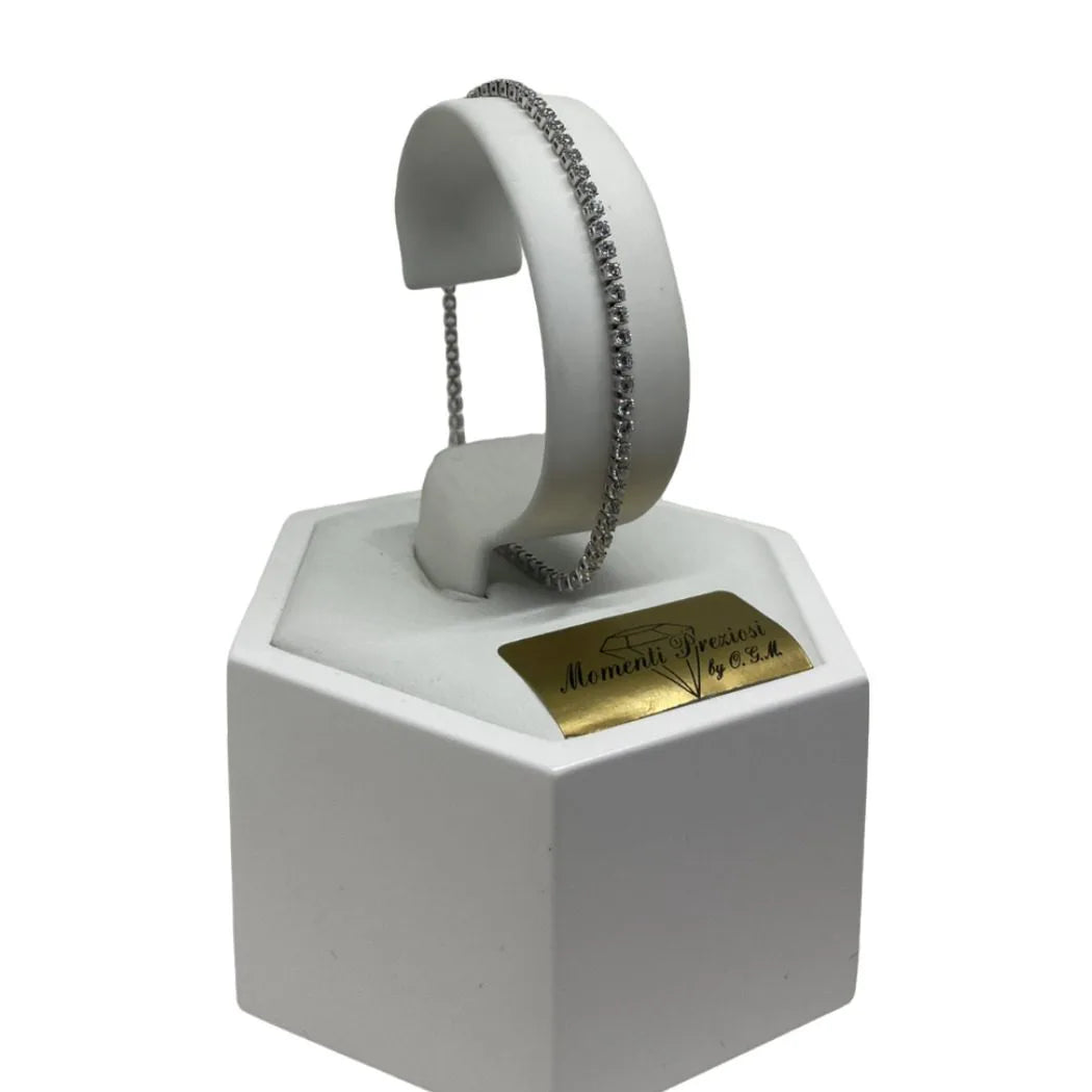 Bracciale Tennis in Oro Bianco 750 18 KT con Zirconi Bianchi 21 cm