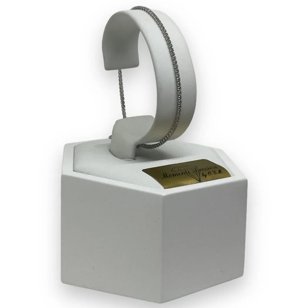 Bracciale Tennis in Oro Bianco 750 18 KT con Zirconi Bianchi 22 cm