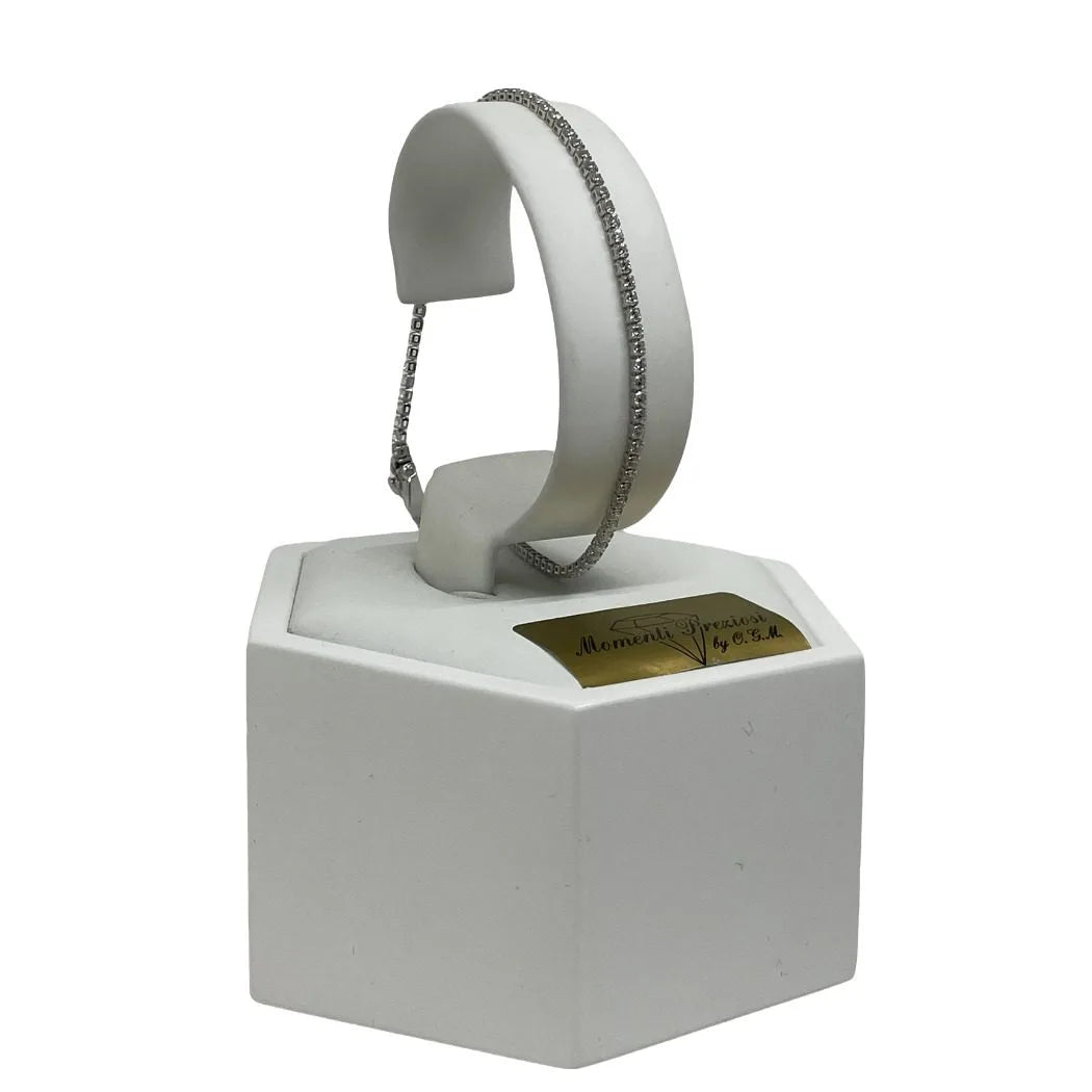 Bracciale Tennis in Oro Bianco 750 18 KT con Zirconi Bianchi 22 cm