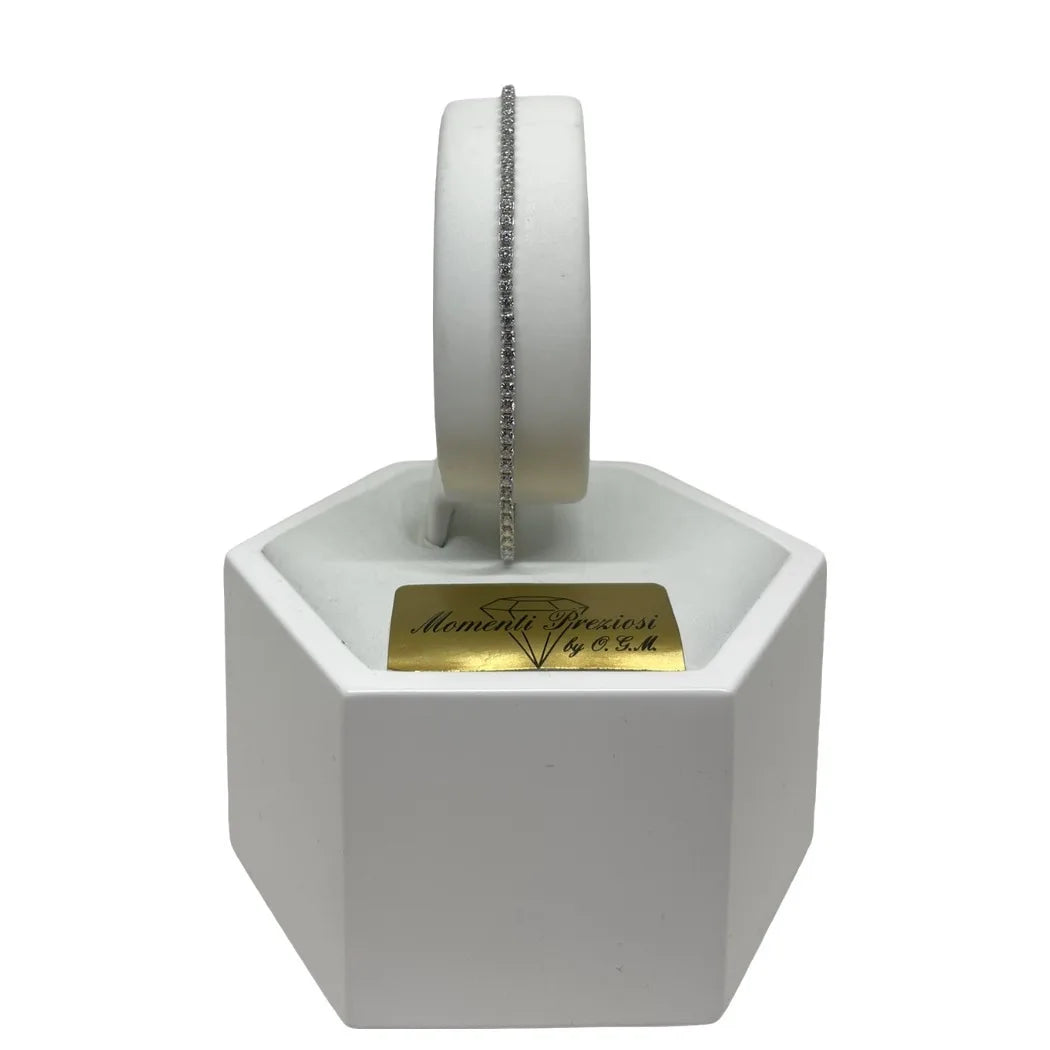 Bracciale Tennis in Oro Bianco 750 18 KT con Zirconi Bianchi Sottili 20 cm