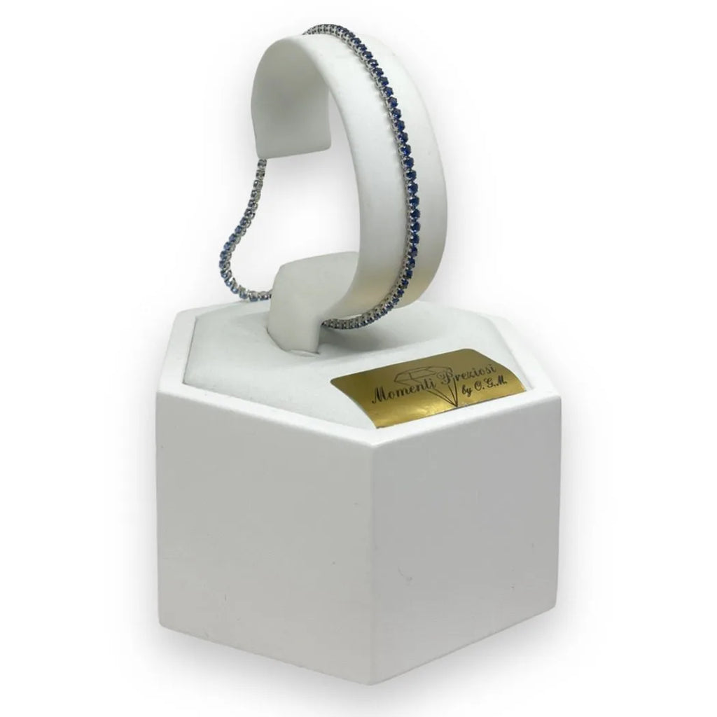 Tennisarmband aus 750er 18 Karat Weißgold mit blauen Zirkonia, 22 cm