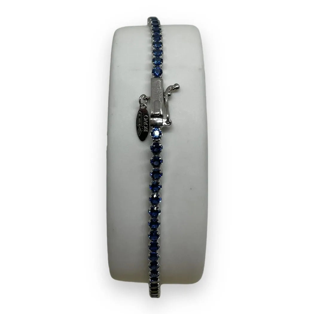 Bracciale Tennis in Oro Bianco 750 18 KT con Zirconi Blu 22 cm