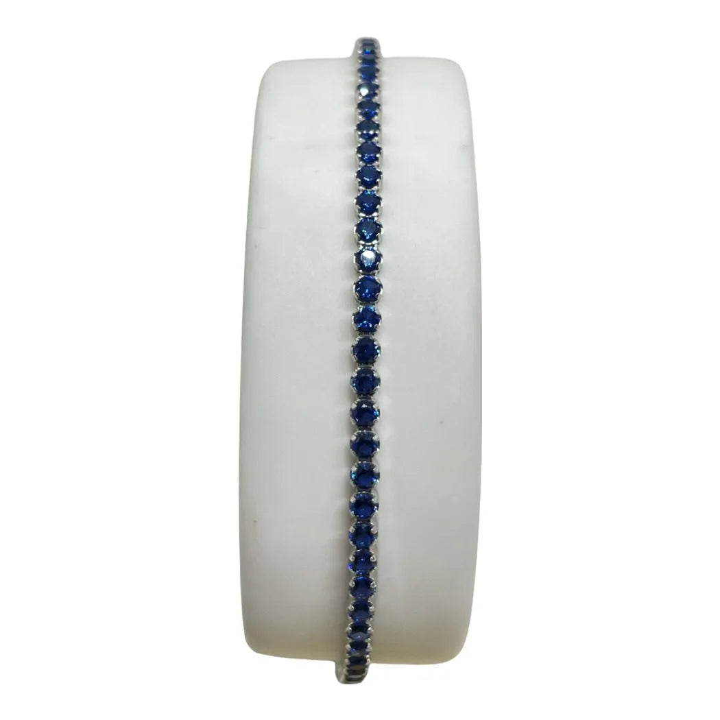 Bracciale Tennis in Oro Bianco 750 18 KT con Zirconi Blu 22 cm