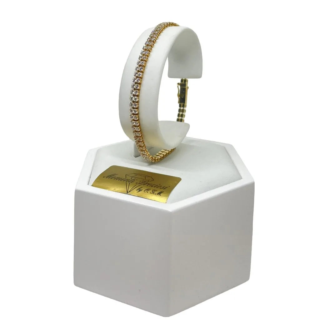 Bracciale Tennis in Oro Giallo 750 18 KT con Due File di Zirconi Bianchi