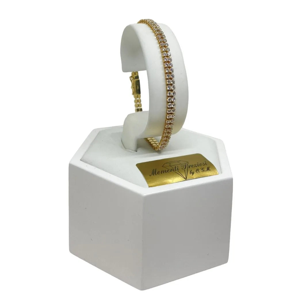 Bracciale Tennis in Oro Giallo 750 18 KT con Due File di Zirconi Bianchi