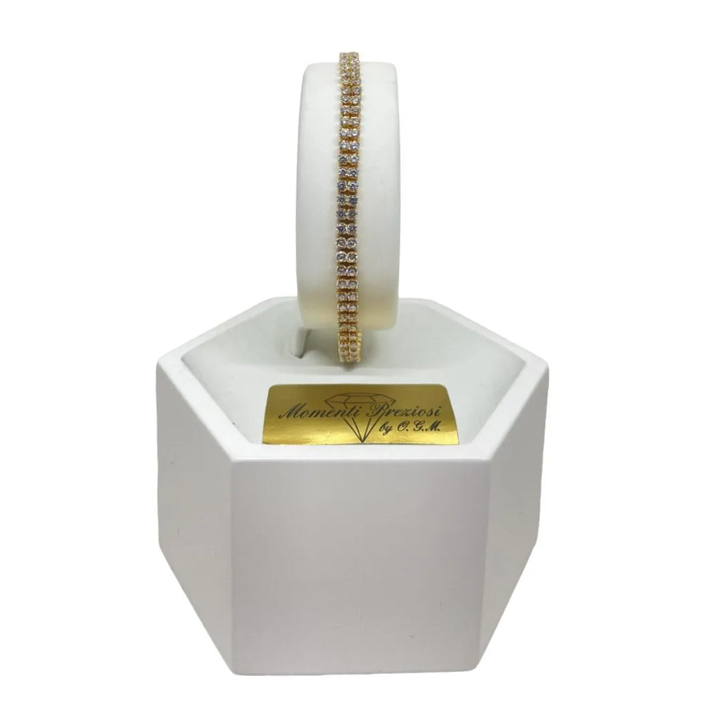 Armband Tennis Gold 750 18 KT mit zwei Reihen weißer Zirkonia