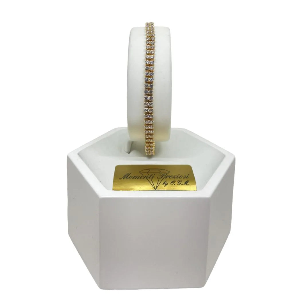 Bracciale Tennis in Oro Giallo 750 18 KT con Due File di Zirconi Bianchi