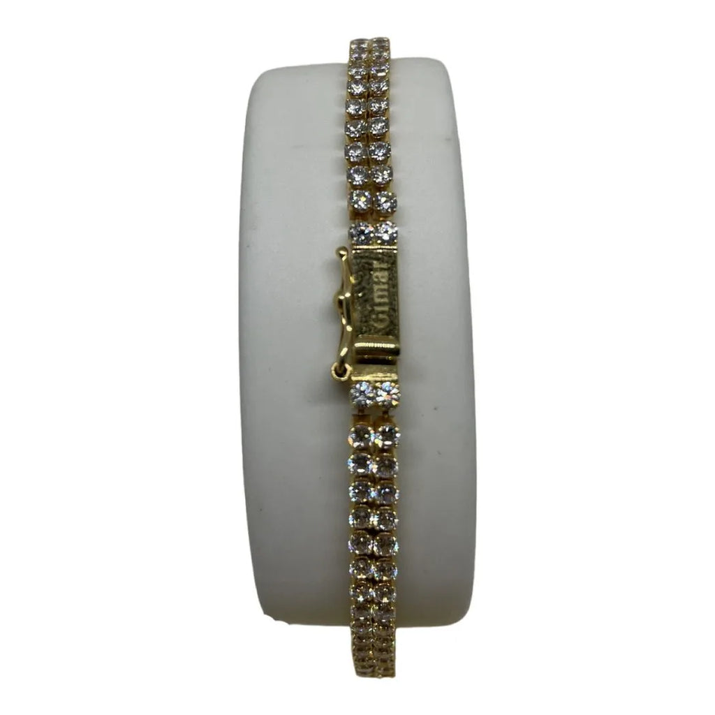 Armband Tennis Gold 750 18 KT mit zwei Reihen weißer Zirkonia