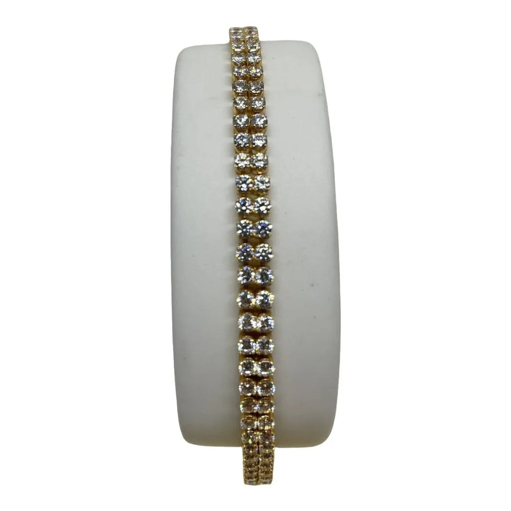 Armband Tennis Gold 750 18 KT mit zwei Reihen weißer Zirkonia