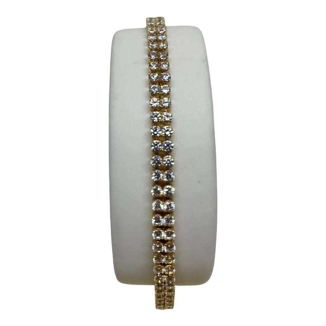 Bracciale Tennis in Oro Giallo 750 18 KT con Due File di Zirconi Bianchi