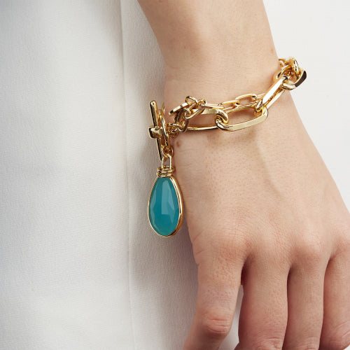 Bracciale Unoaerre di catena con cristallo turchese 2039