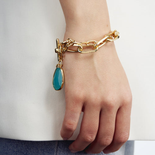 Unoaerre Armband, Gliederkette mit türkisfarbenem Kristall 2039