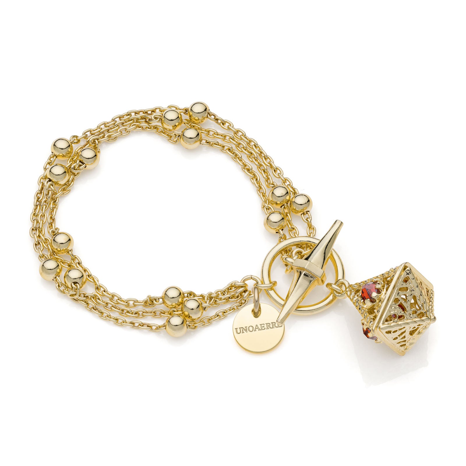 Armband Unoaerre Damen, vergoldet mit Anhänger und roten Steinen 2326