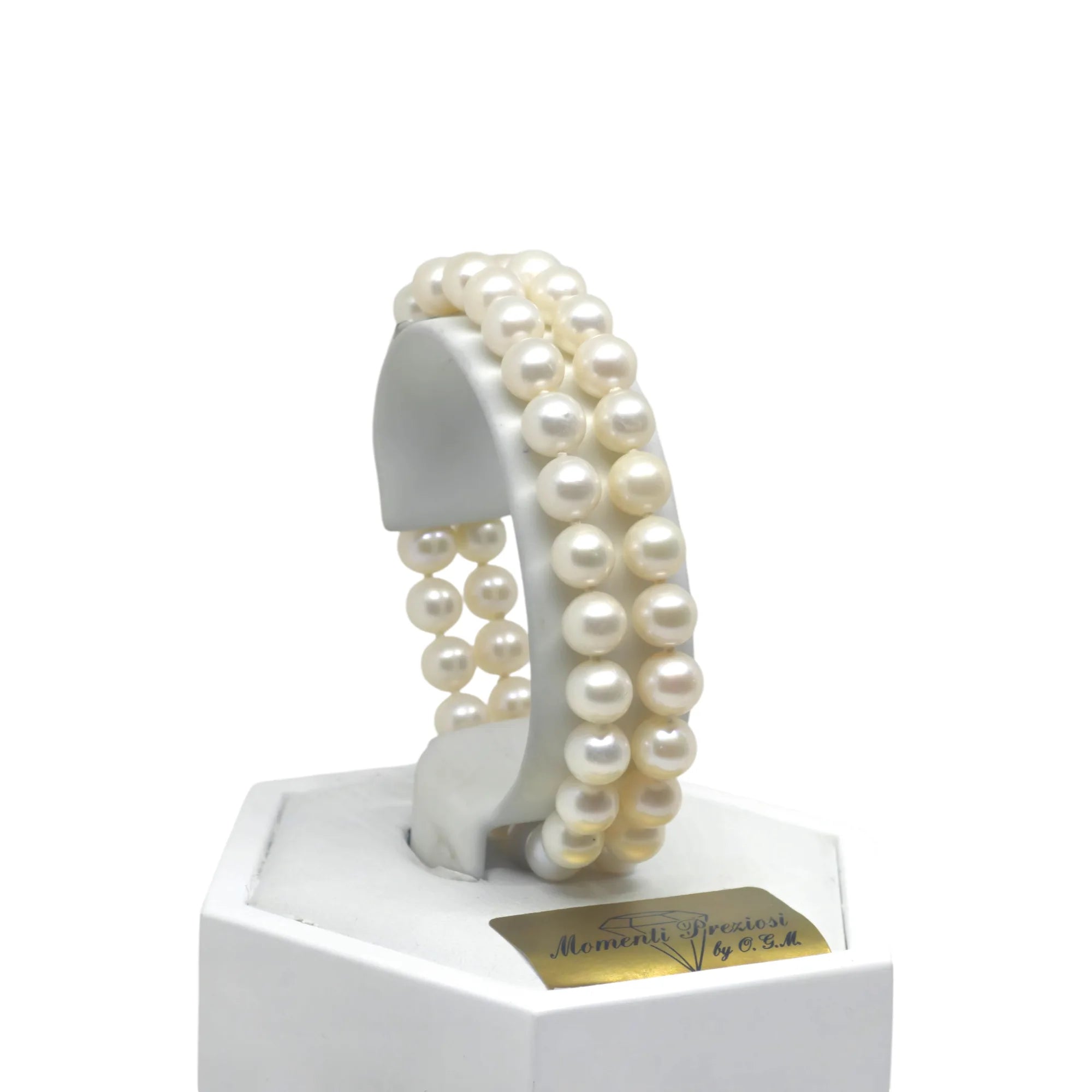 Bracciale a Due Fili di Perle con Chiusura in Oro 18 kt