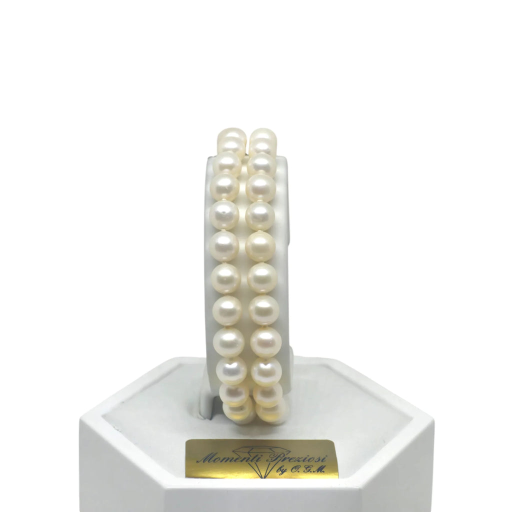 Bracciale a Due Fili di Perle con Chiusura in Oro 18 kt