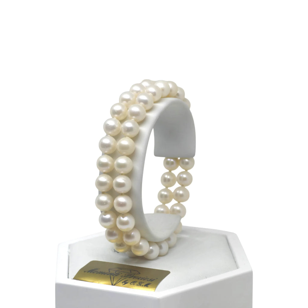 Bracciale a Due Fili di Perle con Chiusura in Oro 18 kt