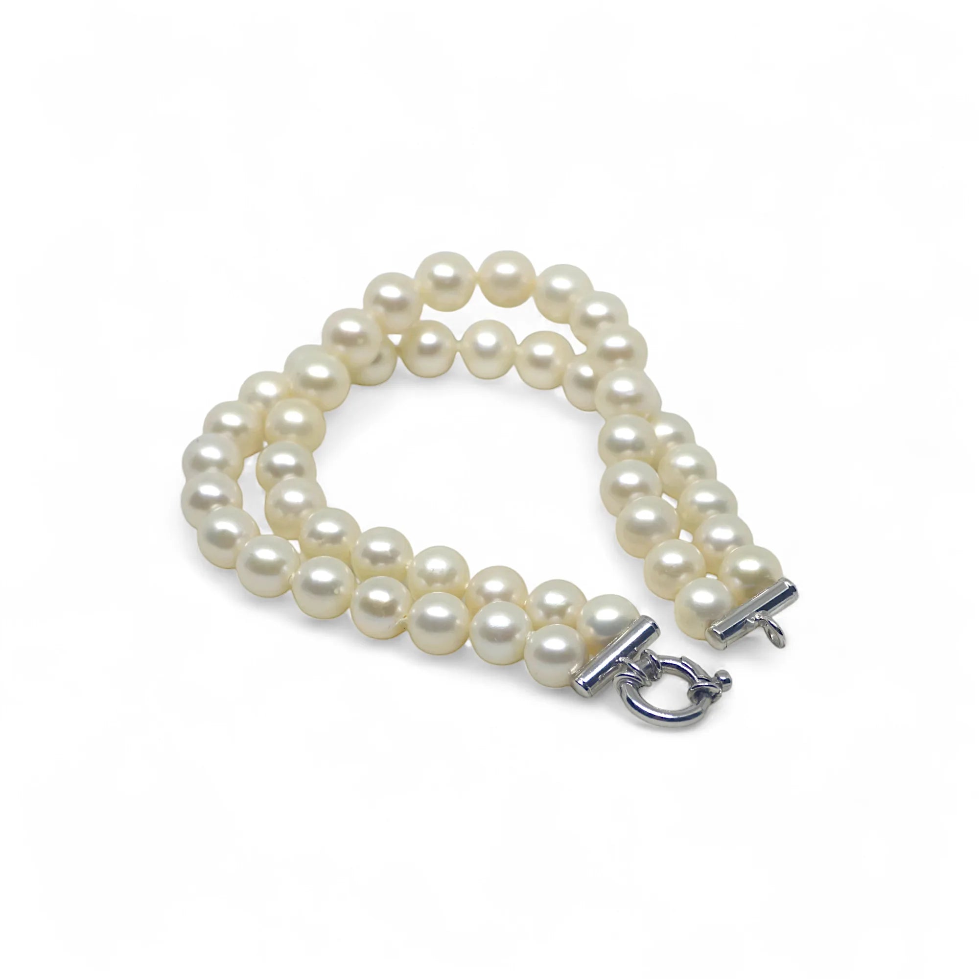 Bracciale a Due Fili di Perle con Chiusura in Oro 18 kt