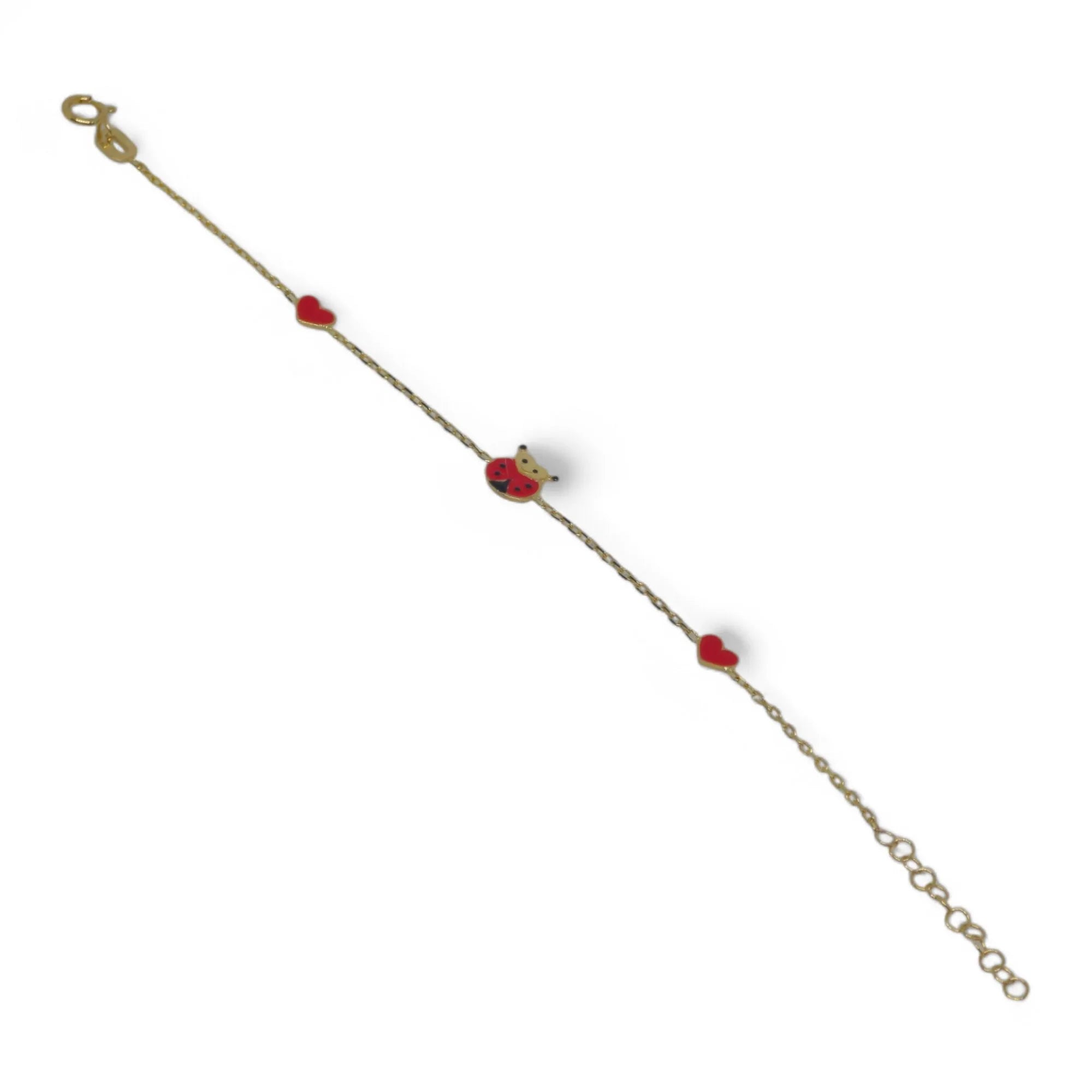 Bracciale bambina in oro giallo 18 carati coccinella e cuore